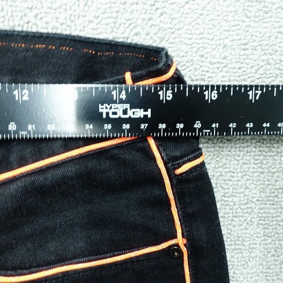 Old Navy Custom Slim Denim Jeans Men 30 X 32 Black Neon Orange Ripped - Picture 3 of 7